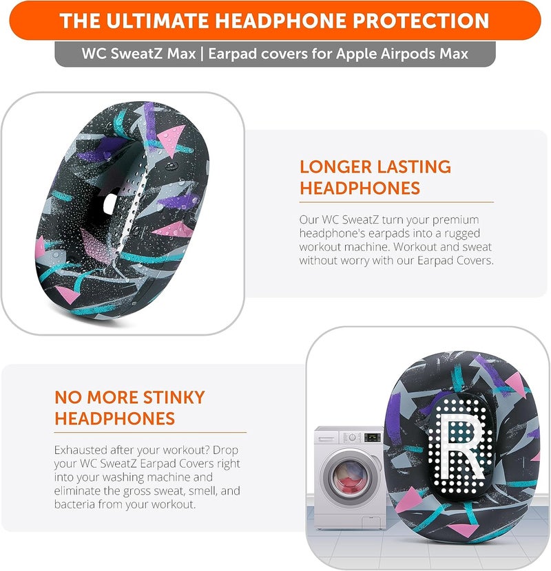 WC SweatZ Max - Patented Protective Earpad Covers for Airpods Max Made by Wicked Cushions | Sweatproof & Easily Washable | Full Earpad Sweat Protection | 90's Black - Image 2